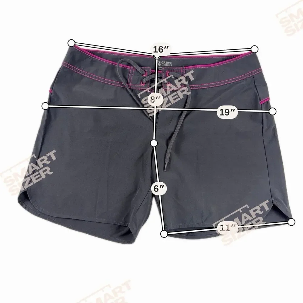 Carve Designs Women's Board Shorts Gray Pink Trim Lace Up Swim Shorts Size M